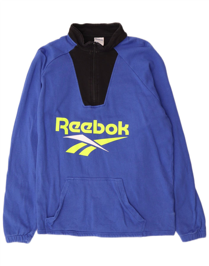 Reebok Mens Graphic 1/4 Zip Sweatshirt Jumper Medium Blue Cotton
