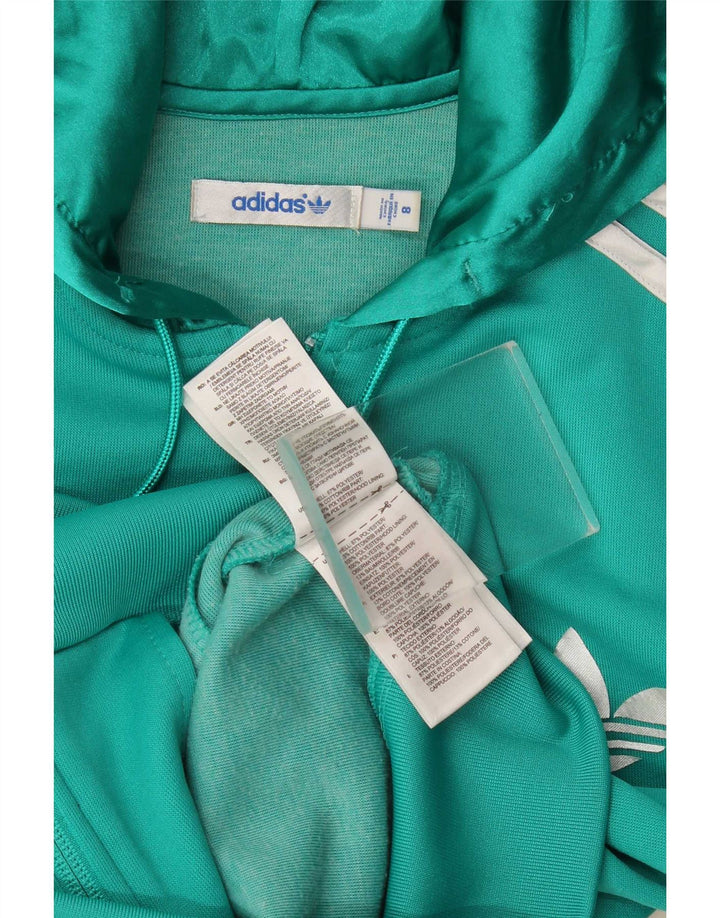 Adidas Womens Hooded Tracksuit Top Jacket UK 8 Small Turquoise Polyester