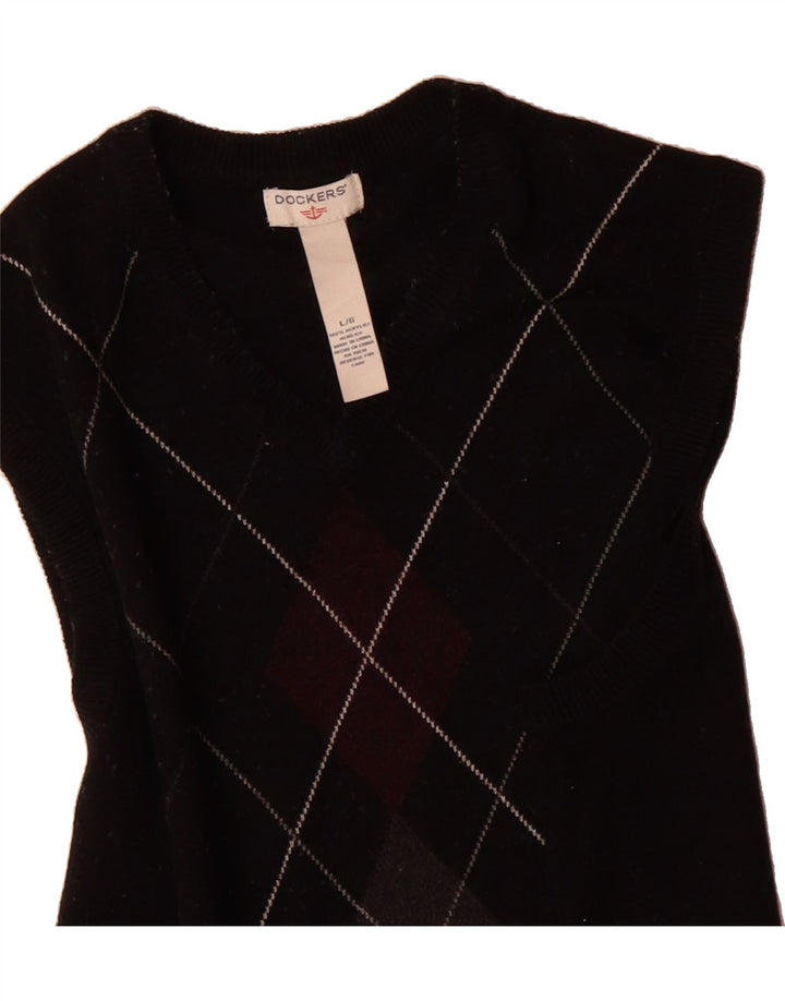 DOCKERS Mens Vest Tank Top Large Black Argyle/Diamond Acrylic Vintage Dockers and Second-Hand Dockers from Messina Hembry 