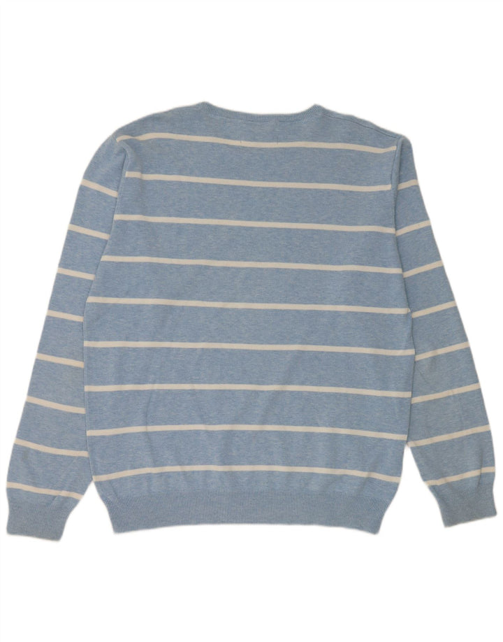 Gant Mens Crew Neck Jumper Sweater Large Blue Striped Cotton