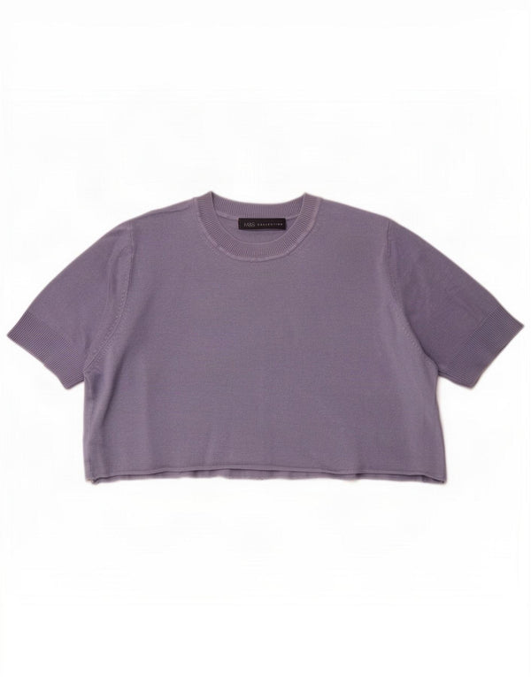 Marks & Spencer Womens Crop T-Shirt Top UK 16 Large Navy Blue