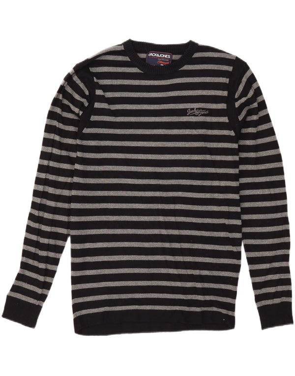 JACK & JONES Mens Crew Neck Jumper Sweater Large Black Striped