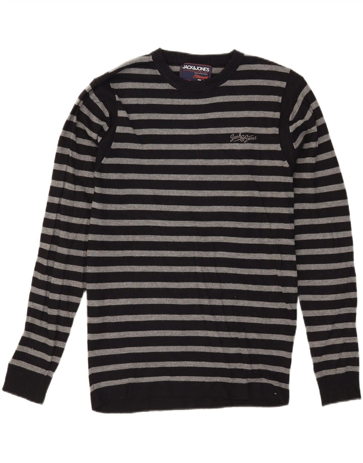 JACK & JONES Mens Crew Neck Jumper Sweater Large Black Striped