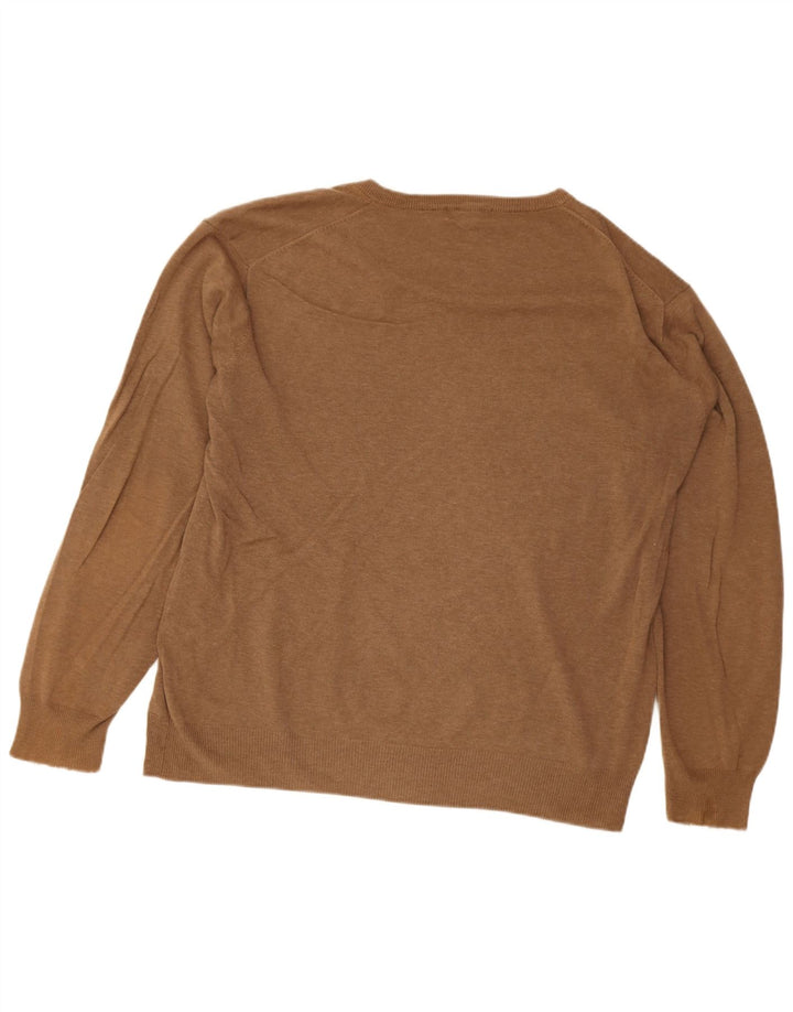 Gant Mens V-Neck Jumper Sweater XL Brown Cotton