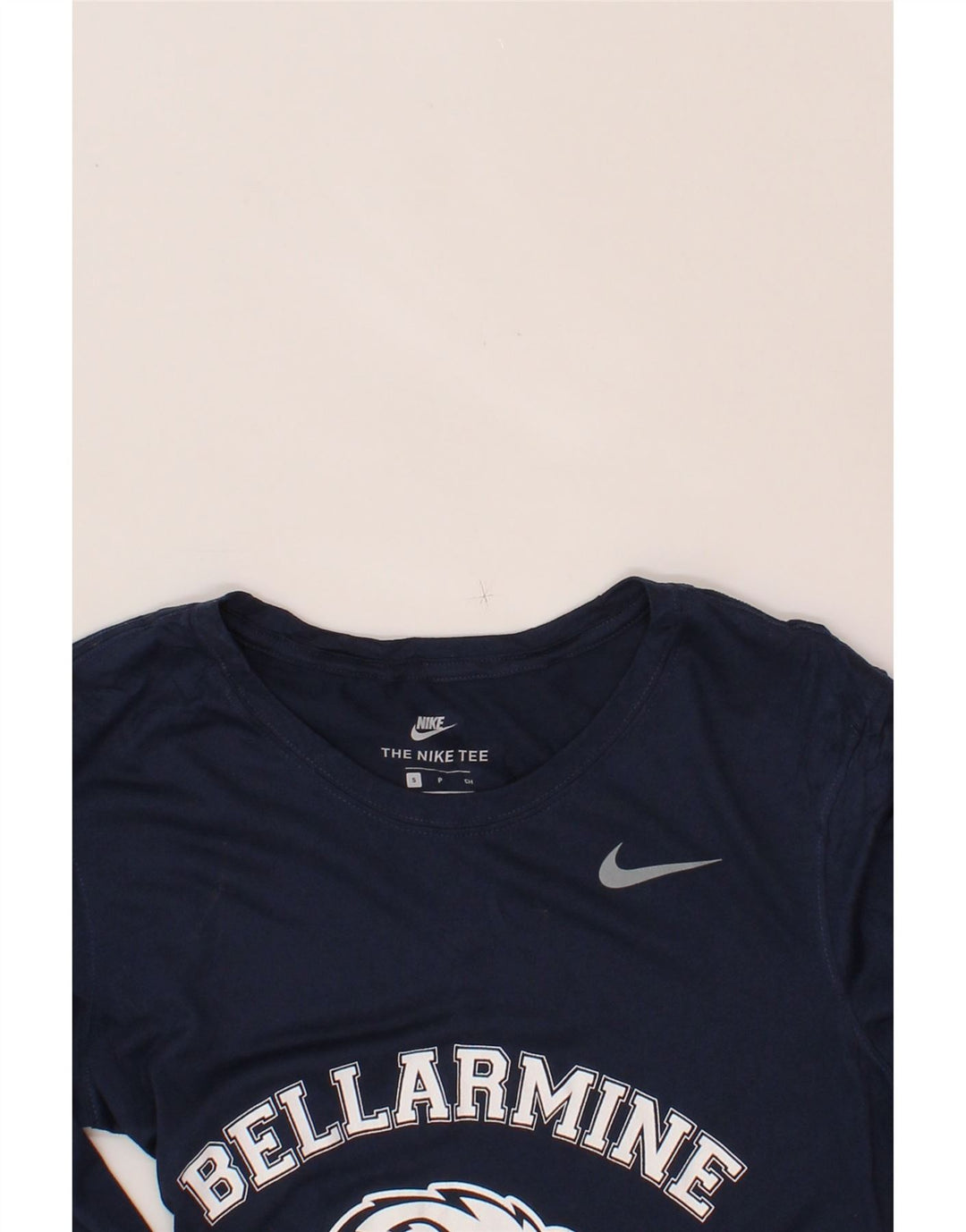 NIKE Womens Dri Fit Graphic Top Long Sleeve UK 10 Small Navy Blue Vintage Nike and Second-Hand Nike from Messina Hembry 