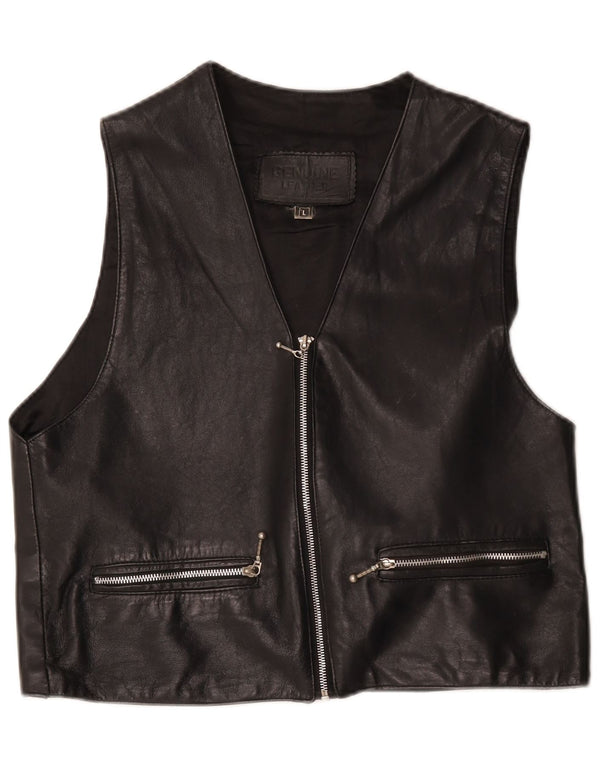 Vintage Mens Leather Waistcoat Large Black Leather