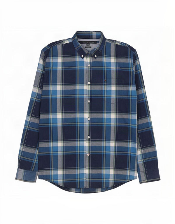 Tommy Hilfiger Mens New York Fit Shirt XL Navy Blue Check Cotton