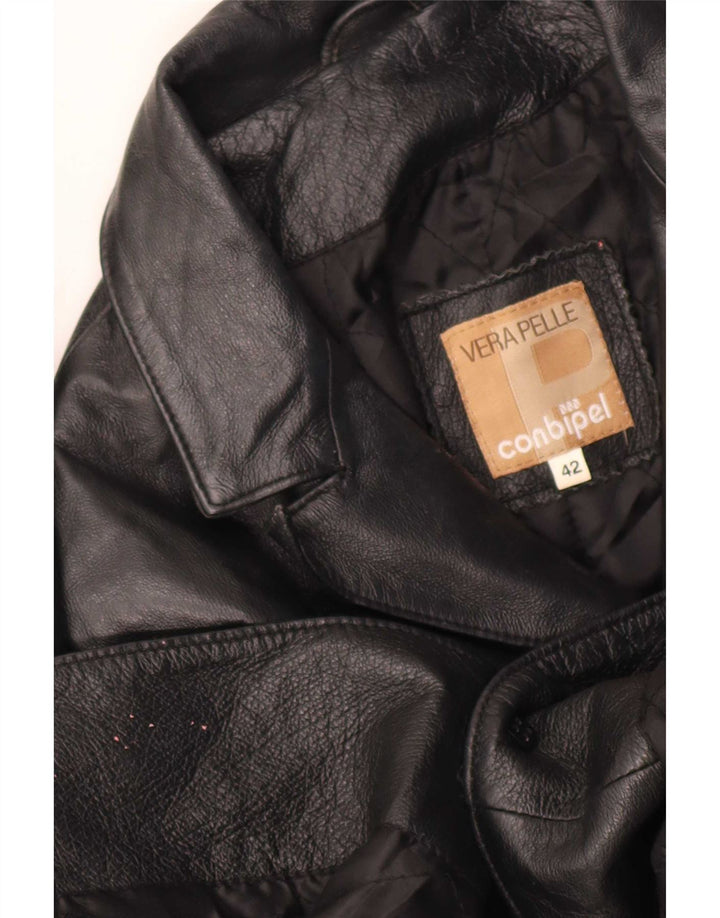 Conbipel Womens Leather Coat IT 42 Medium Black Classic