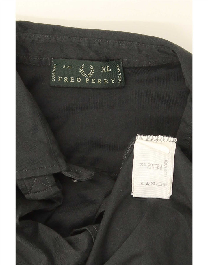 Fred Perry Mens Military Short Sleeve Shirt XL Grey Cotton