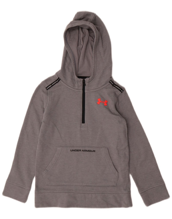UNDER ARMOUR Boys Graphic Zip Neck Hoodie Jumper 9-10 Years Medium Grey
