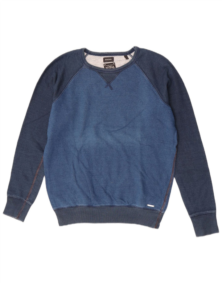 Diesel Mens Sweatshirt Jumper Medium Blue Colourblock Cotton