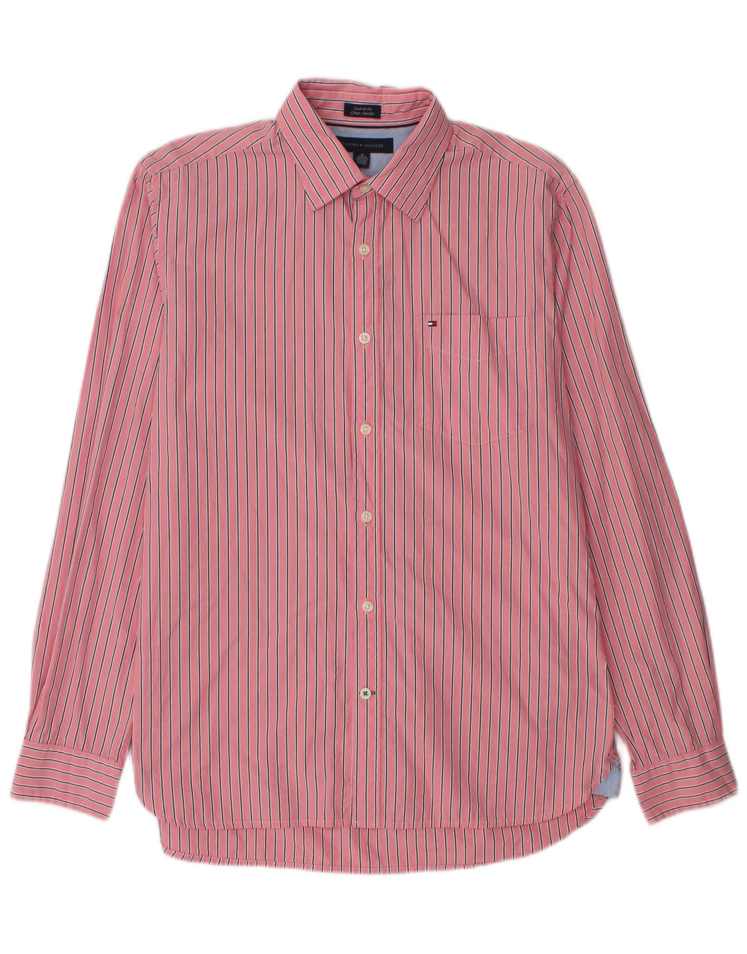 TOMMY HILFIGER Mens Coupe Ajustee Custom Fit Shirt Medium Pink Striped