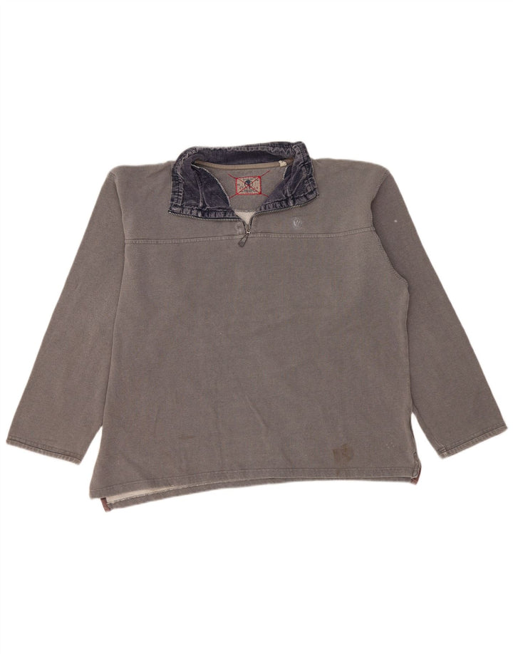 Fat Face Mens Zip Neck Sweatshirt Jumper Large Grey Cotton