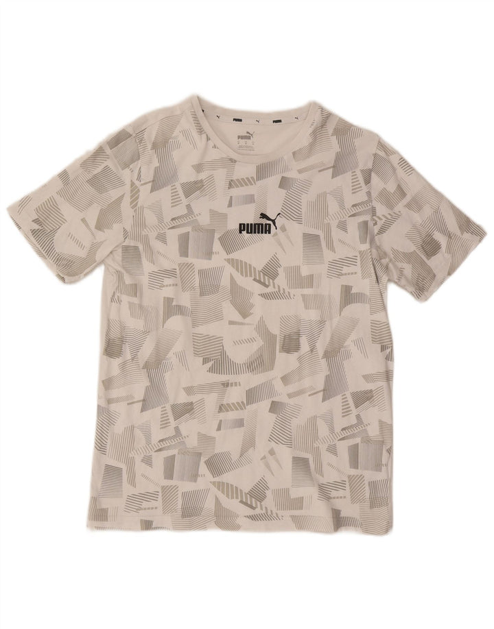 Puma Mens Graphic T-Shirt Top Medium White Geometric Cotton
