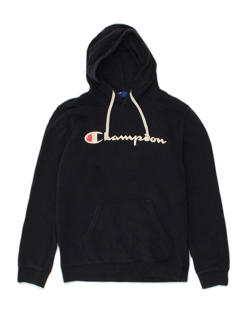 CHAMPION Mens Graphic Hoodie Jumper Medium Black Cotton | Vintage Champion | Thrift | Second-Hand Champion | Used Clothing | Messina Hembry 