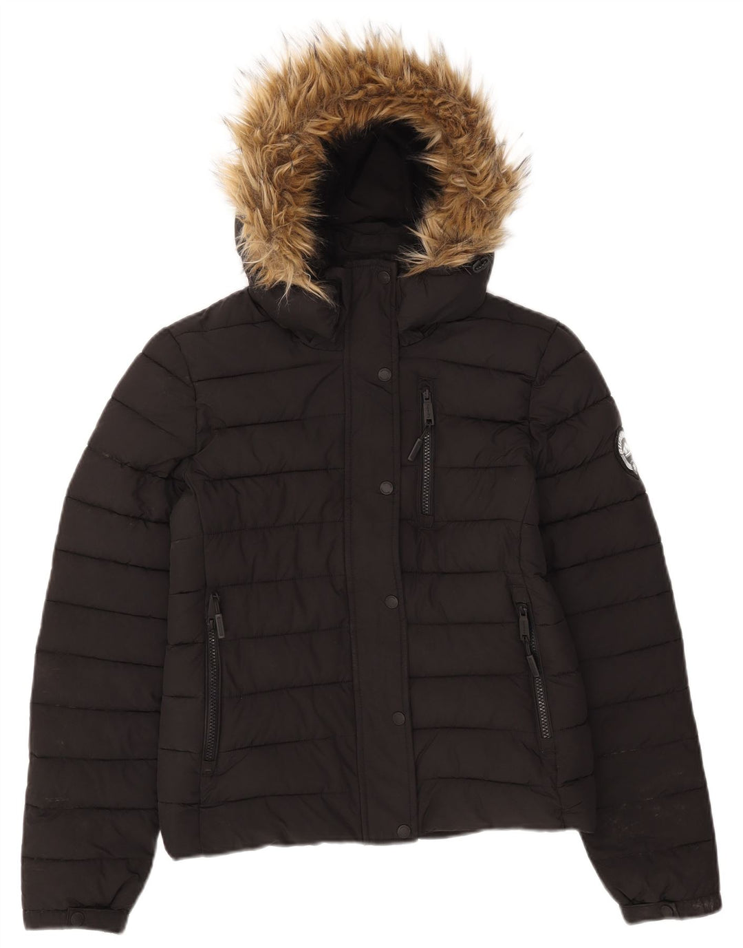 Superdry Womens Hooded Padded Jacket UK 10 Small Black Polyester