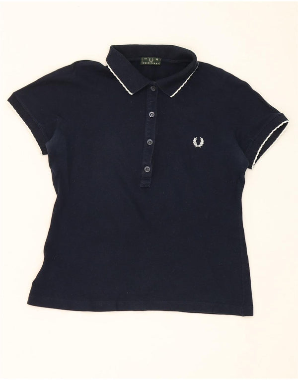 Fred Perry Womens Polo Shirt UK 12 Medium Navy Blue Cotton