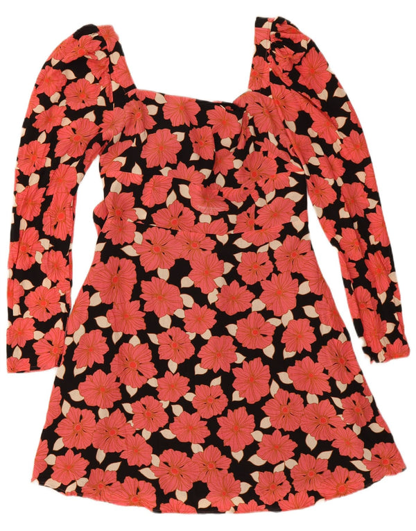 Reiss Womens Long Sleeve A-Line Dress UK 10 Small Pink Floral Viscose