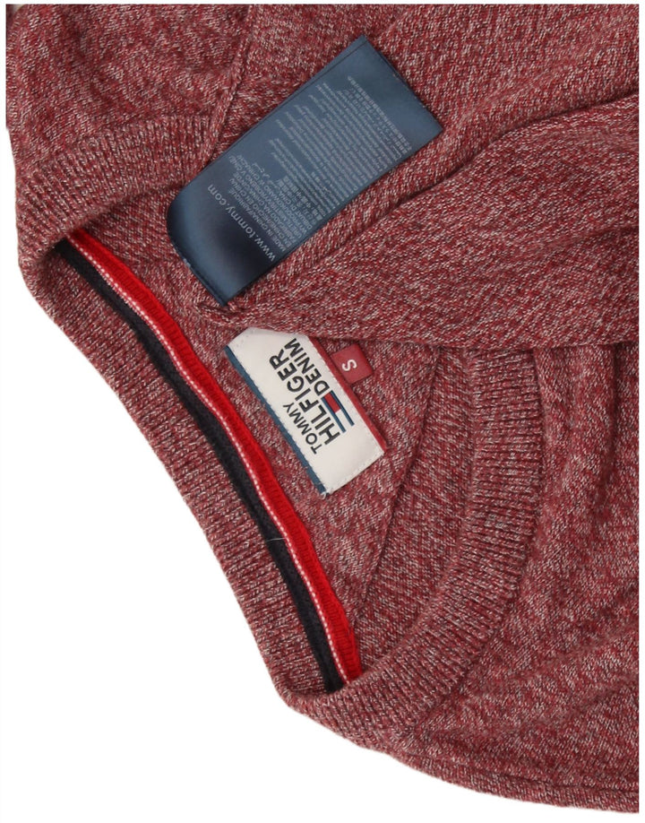 TOMMY HILFIGER Mens Crew Neck Jumper Sweater Small Burgundy Cotton
