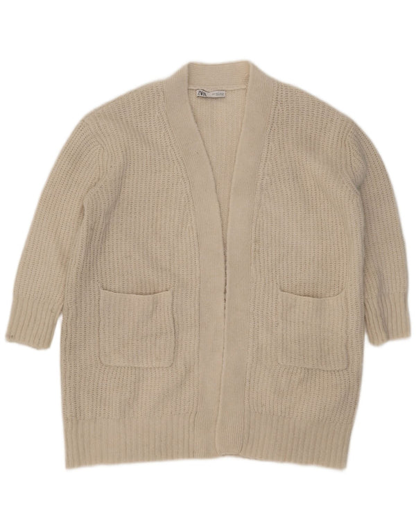 Zara Womens 3/4 Sleeve Oversized Cardigan Sweater UK 10 Small Off White