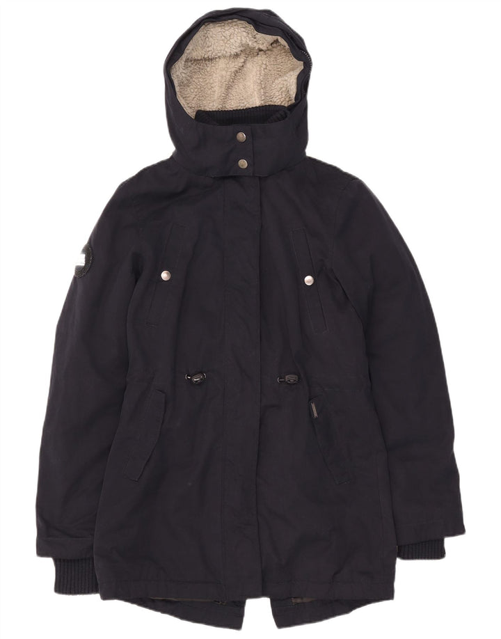 Superdry Womens Hooded Parka Jacket UK 10 Small Navy Blue Polyester