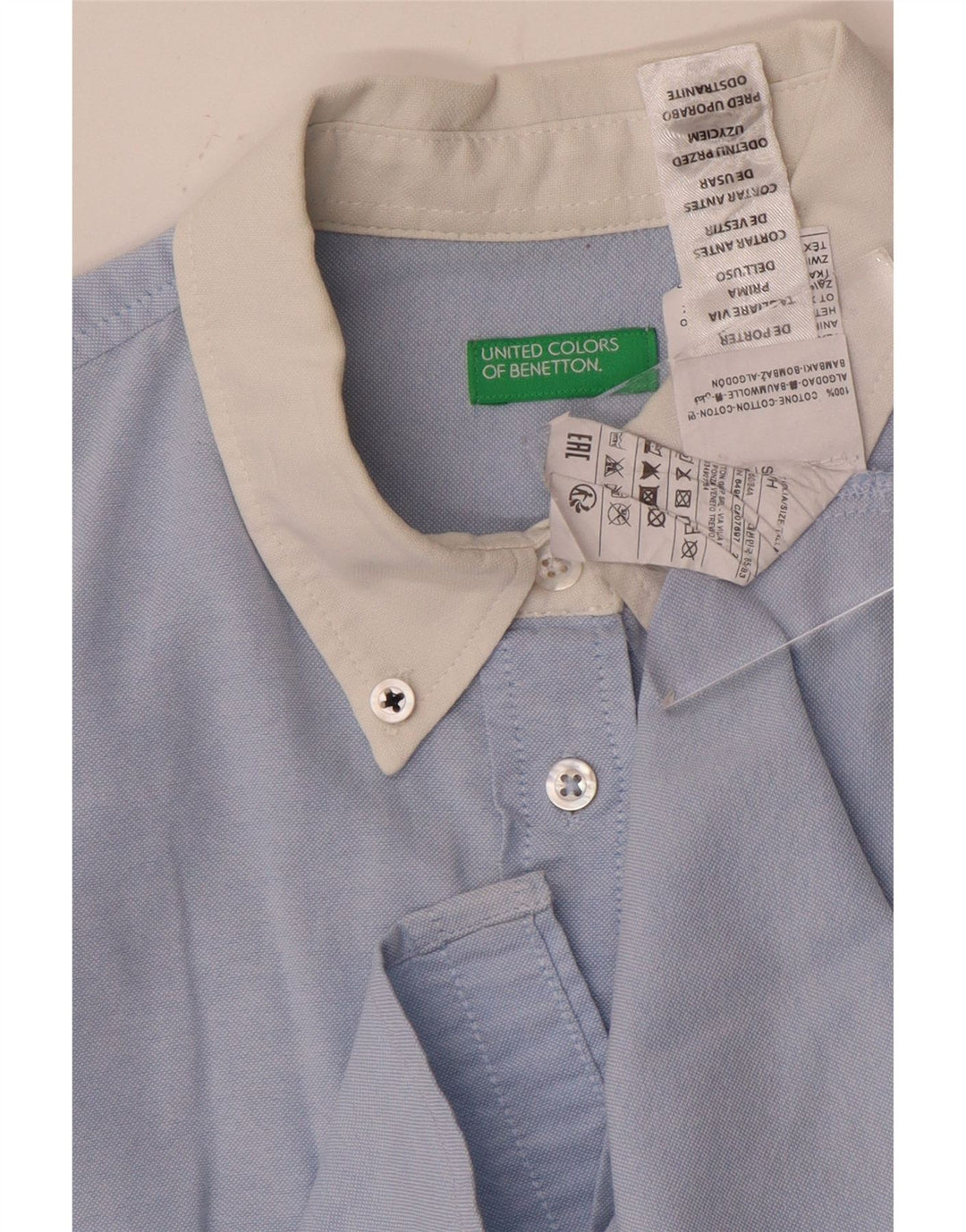Benetton Womens Shirt UK 10 Small Blue Colourblock Cotton