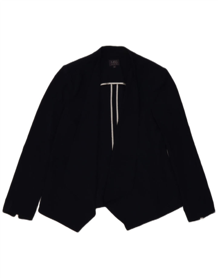 MARKS & SPENCER Womens Open Blazer Jacket UK 12 Medium Navy Blue Polyester