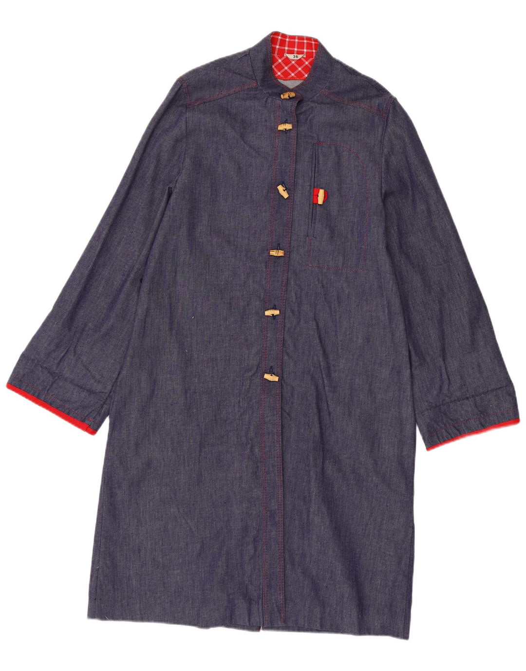 Vintage Womens Overcoat EU 36 Small Navy Blue Cotton