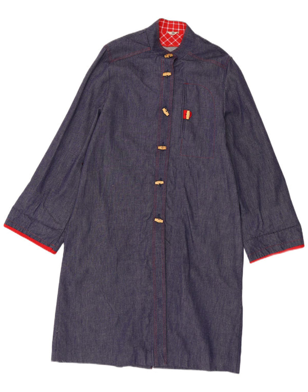 Vintage Womens Overcoat EU 36 Small Navy Blue Cotton