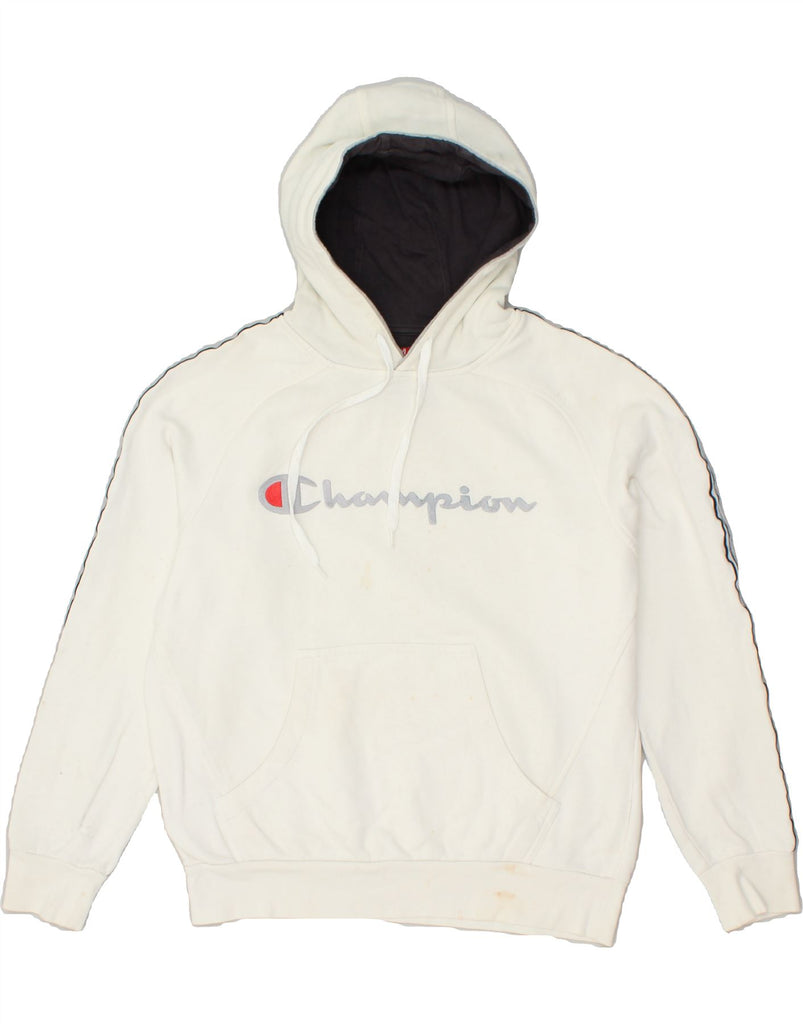 CHAMPION Womens Graphic Hoodie Jumper UK 14 Medium White Cotton | Vintage Champion | Thrift | Second-Hand Champion | Used Clothing | Messina Hembry 