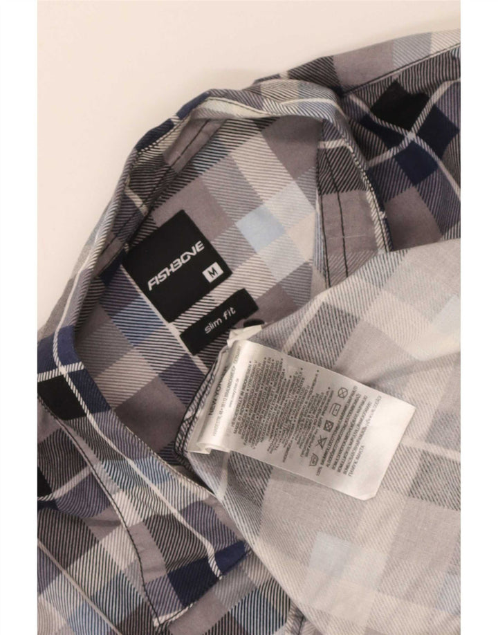 Fishbone Mens Slim Fit Flannel Shirt Medium Blue Check Cotton