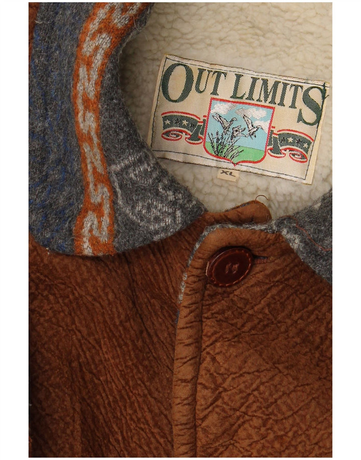 VINTAGE Mens Sherpa Jacket UK 42 XL Navy Blue Fair Isle