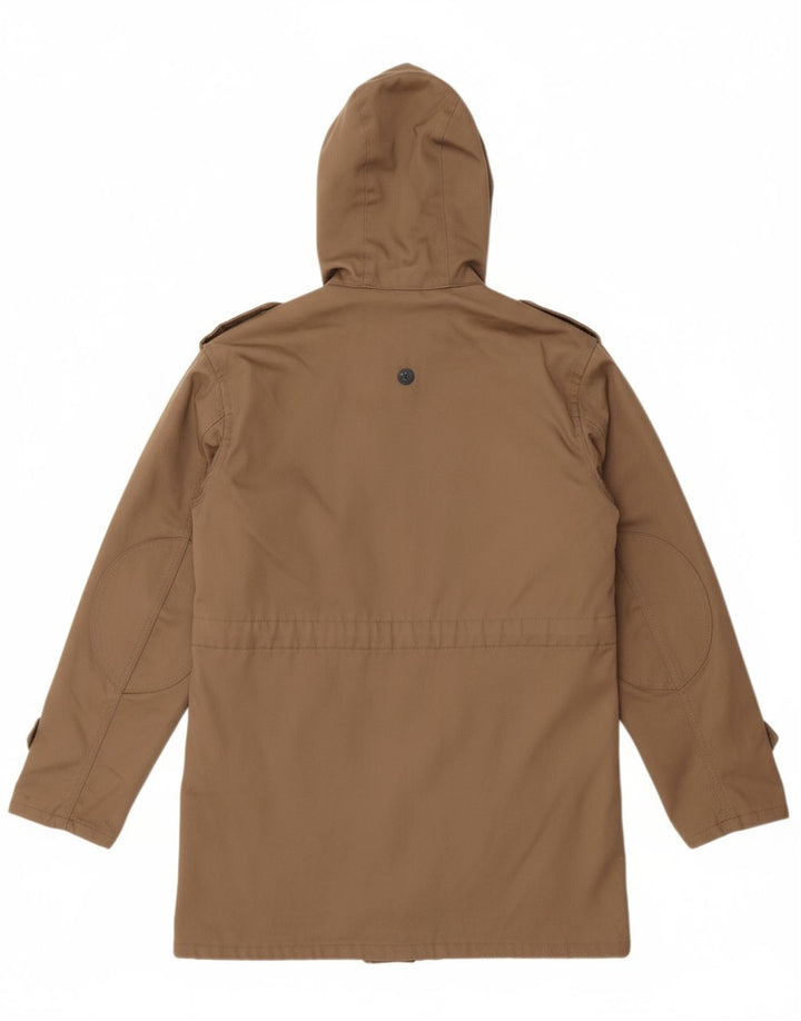 VINTAGE Mens Hooded Sherpa Parka Jacket IT 44 XS Beige Polyester