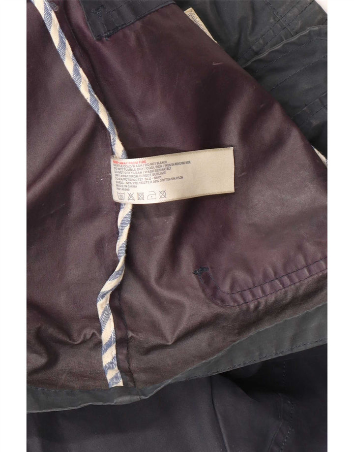 Fat Face Womens Hooded Waxed Cotton Jacket UK 12 Medium Navy Blue Polyester
