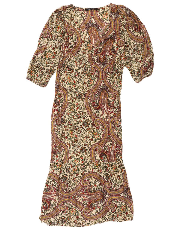 Zara Womens 3/4 Sleeve Maxi Dress UK 10 Small Multicoloured Paisley
