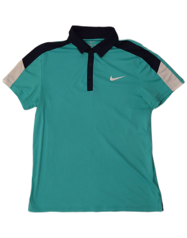 NIKE Mens Dri Fit Rugby Polo Shirt Medium Turquoise Colourblock