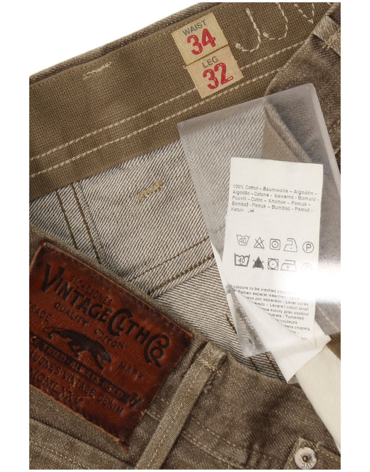 Jack & Jones Mens Straight Jeans W34 L32 Khaki Cotton