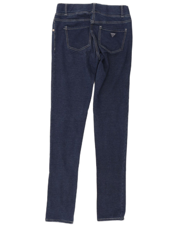 GUESS Girls Skinny Casual Trousers 11-12 Years W24 L29 Navy Blue Cotton