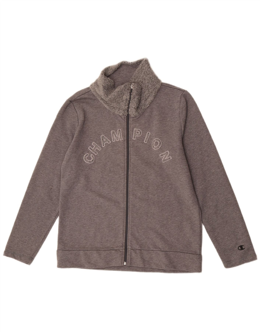 Champion Womens Graphic Tracksuit Top Jacket UK 14 Medium Grey Cotton