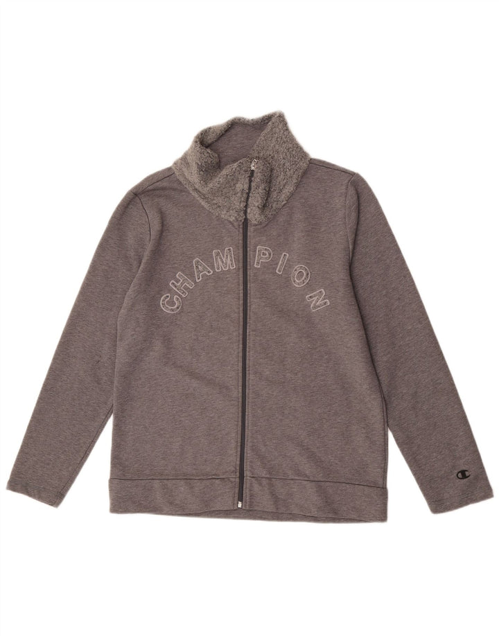 Champion Womens Graphic Tracksuit Top Jacket UK 14 Medium Grey Cotton