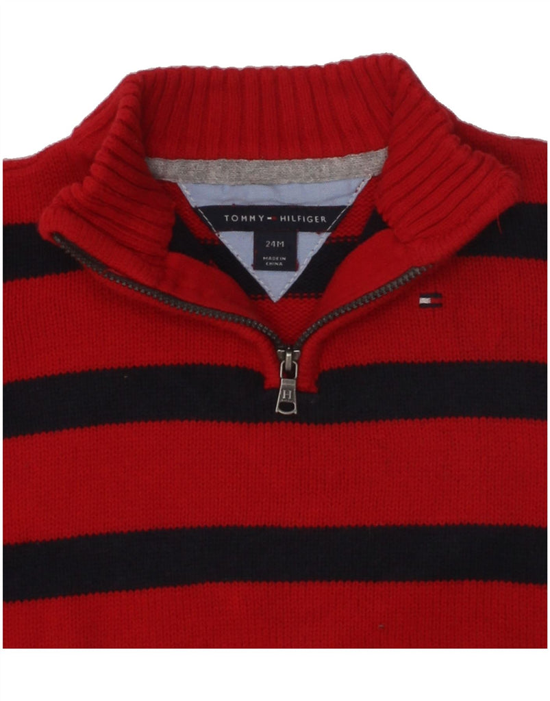 TOMMY HILFIGER Baby Boys Zip Neck Jumper Sweater 18-24 Months Red Striped | Vintage Tommy Hilfiger | Thrift | Second-Hand Tommy Hilfiger | Used Clothing | Messina Hembry 