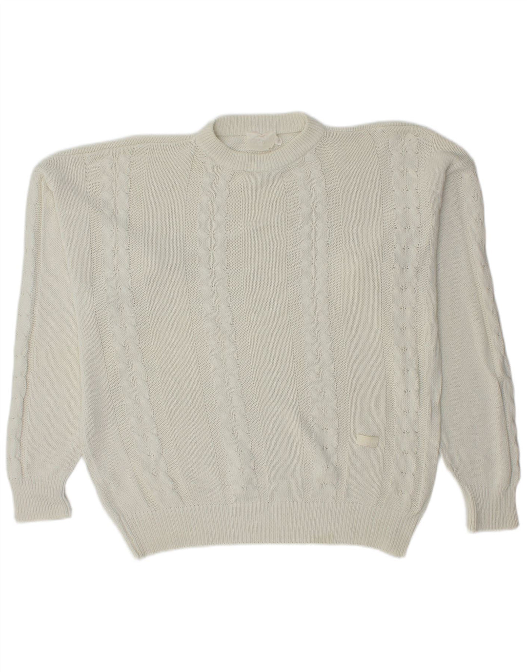 CROWN Mens Crew Neck Jumper Sweater Medium White