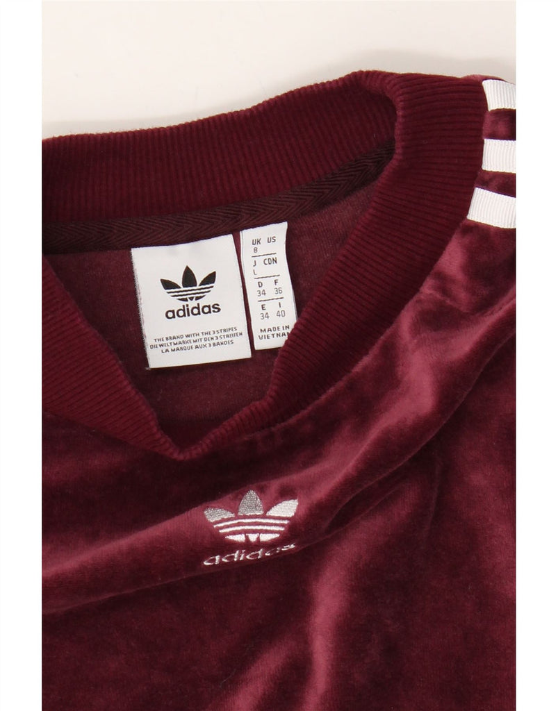 ADIDAS Womens Velour Sweatshirt Jumper UK 8 Small  Burgundy Cotton Vintage Adidas and Second-Hand Adidas from Messina Hembry 