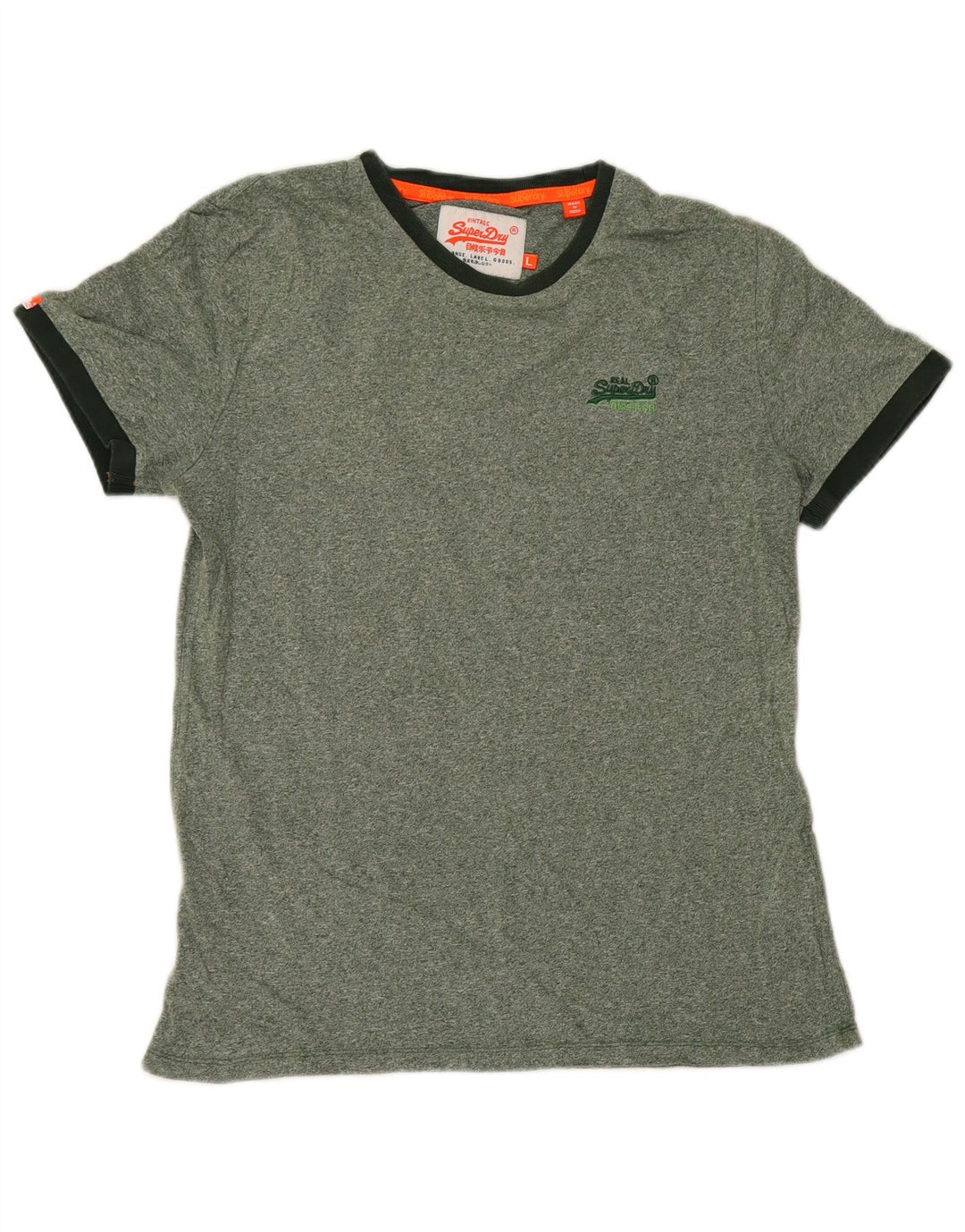 Superdry Mens T-Shirt Top Large Green Flecked Cotton