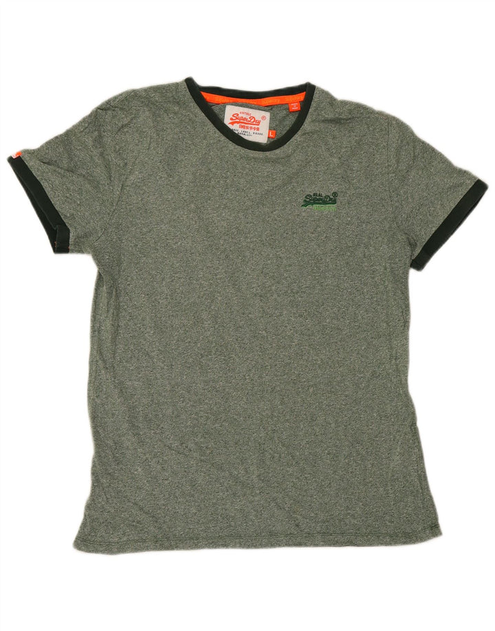 Superdry Mens T-Shirt Top Large Green Flecked Cotton