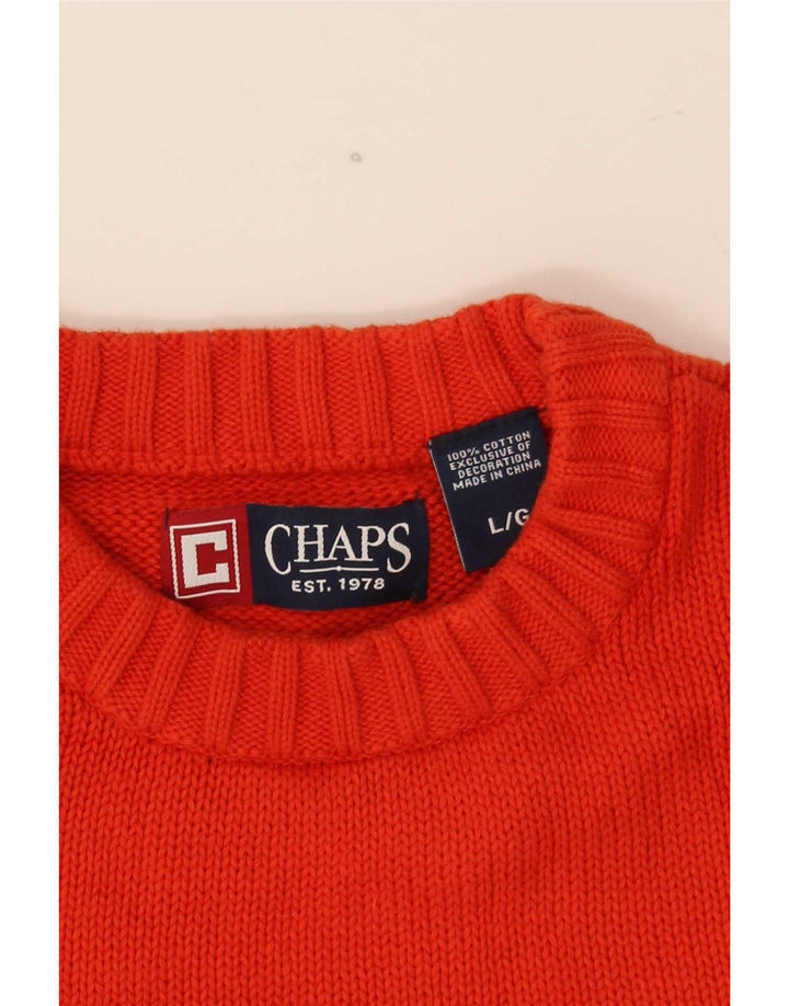 Chaps Mens Crew Neck Jumper Sweater Large Orange Cotton