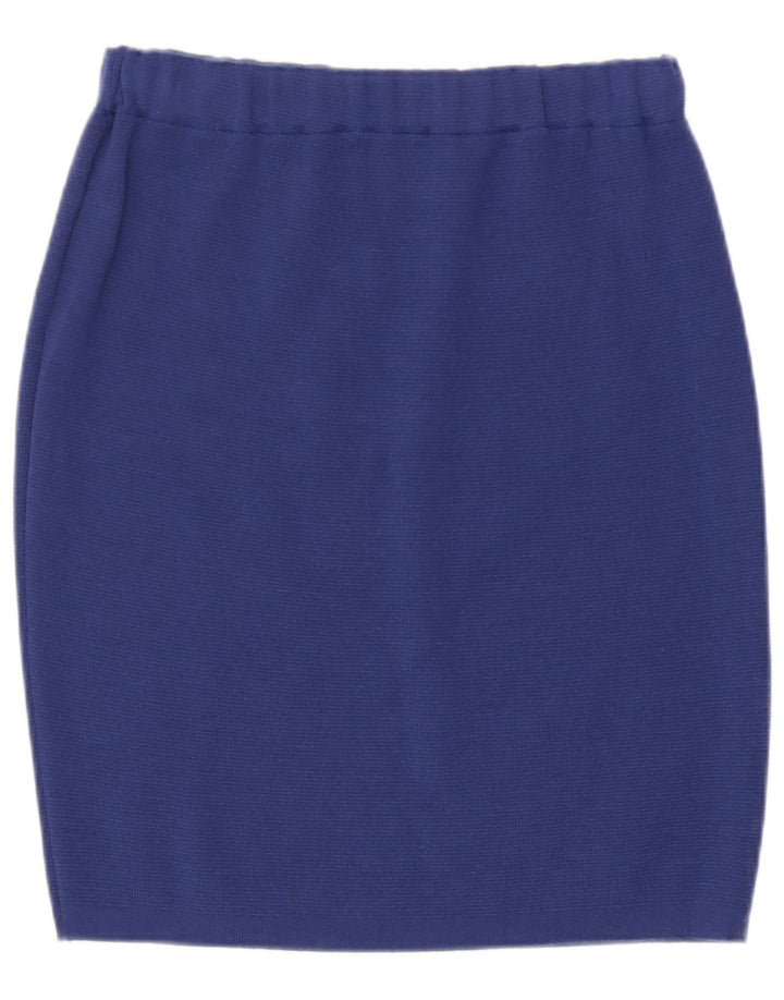 Vintage Womens Knit Pencil Skirt Large W32  Blue Virgin Wool