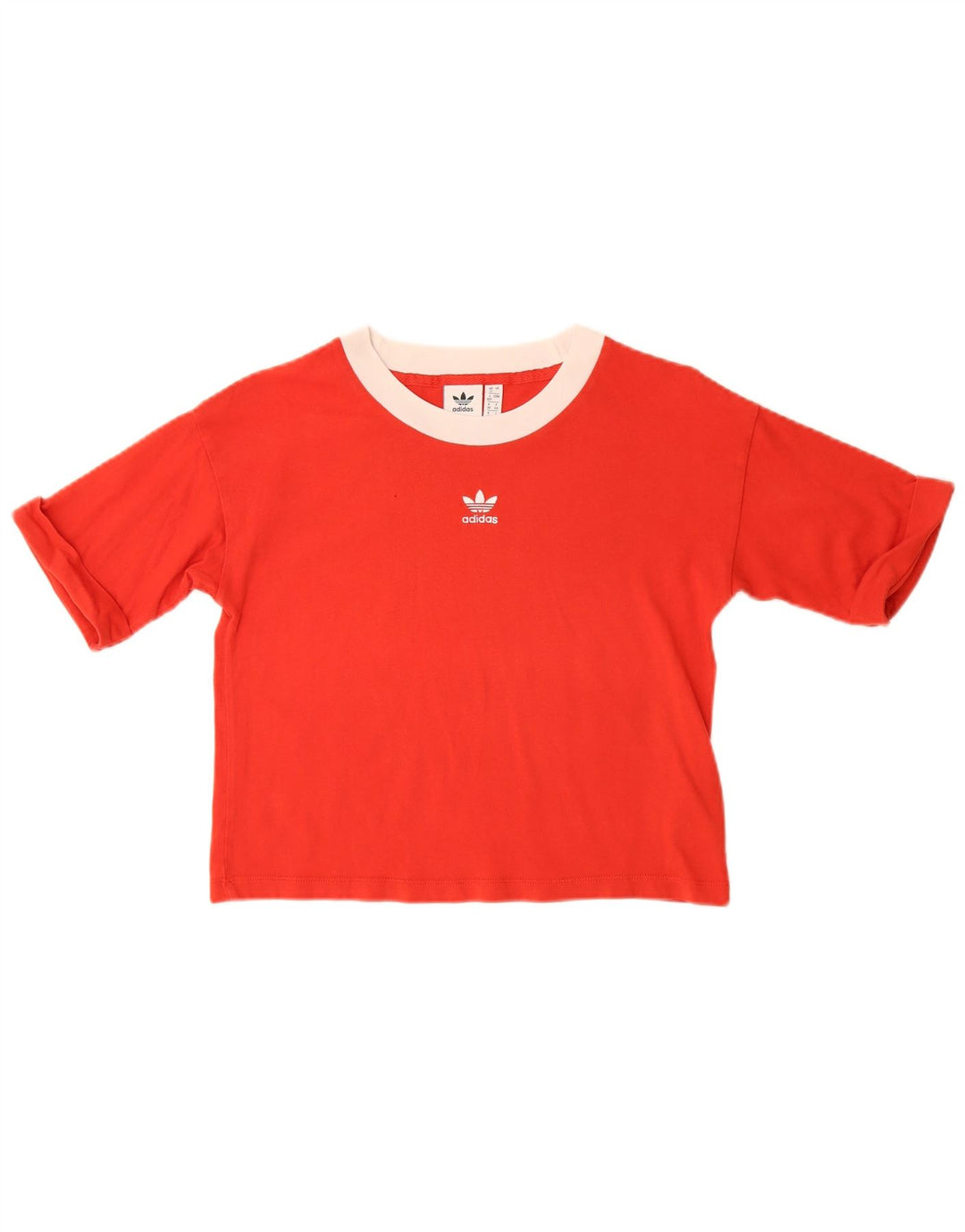 Adidas Womens Crop T-Shirt Top UK 12 Medium  Red Cotton