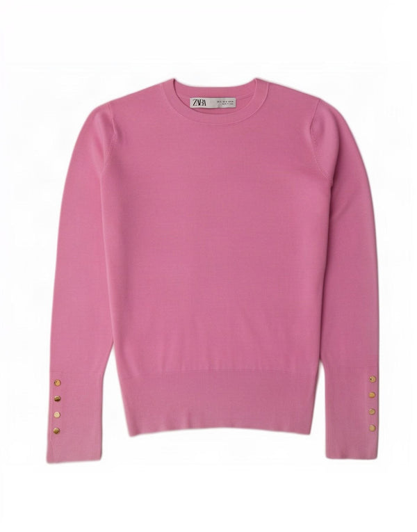 Zara Womens Crew Neck Jumper Sweater UK 10 Small Pink