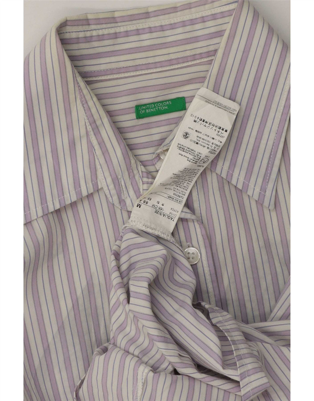 Benetton Womens Shirt UK 14 Medium Purple Striped Cotton